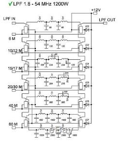 Low pass filter LPF 1200W 1.8-54 MHz LDMOS BLF188XR MOSFET power amplifier