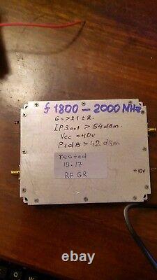 RF Power Amplifier Freq Band 1800-2000 MHz Gain 21-24dB, Vcc=+9V dc, P1dB. 42dBm